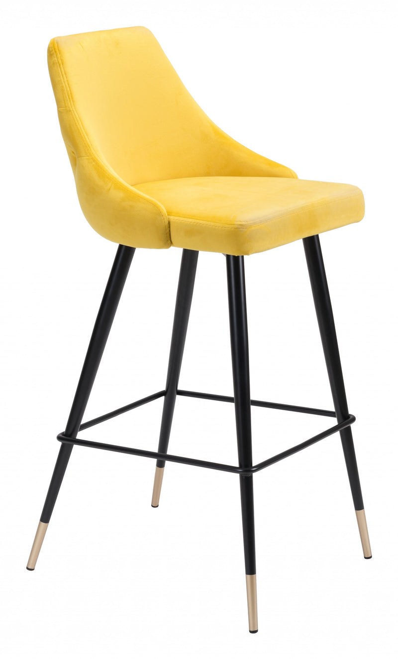 41" Yellow Velvet Color Pop Bar Chair By Homeroots | Bar Stools | Modishstore