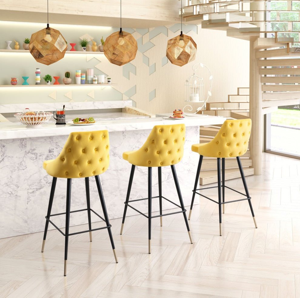 41" Yellow And Black Steel Low Back Bar Height Chair With Footrest By Homeroots | Bar Stools | Modishstore - 6
