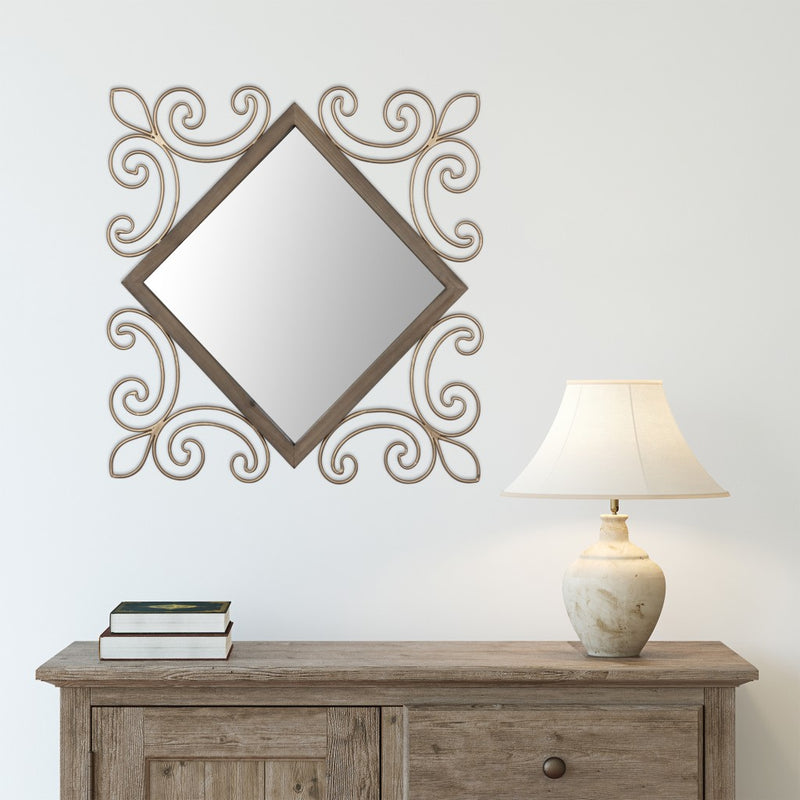 Traditional Diamond Wall Mirror with Metal Detailing By Homeroots | Mirrors | Modishstore - 2