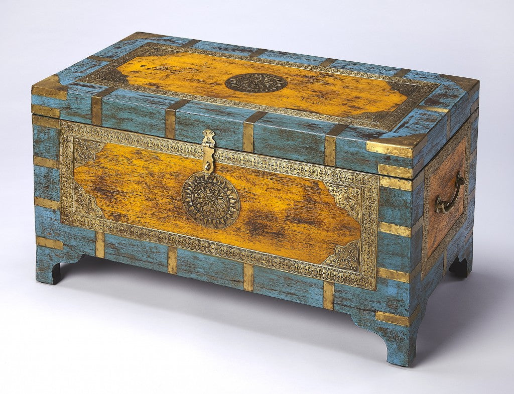 Hand Painted Brass Inlay Storage Trunk By Homeroots | Cabinets | Modishstore