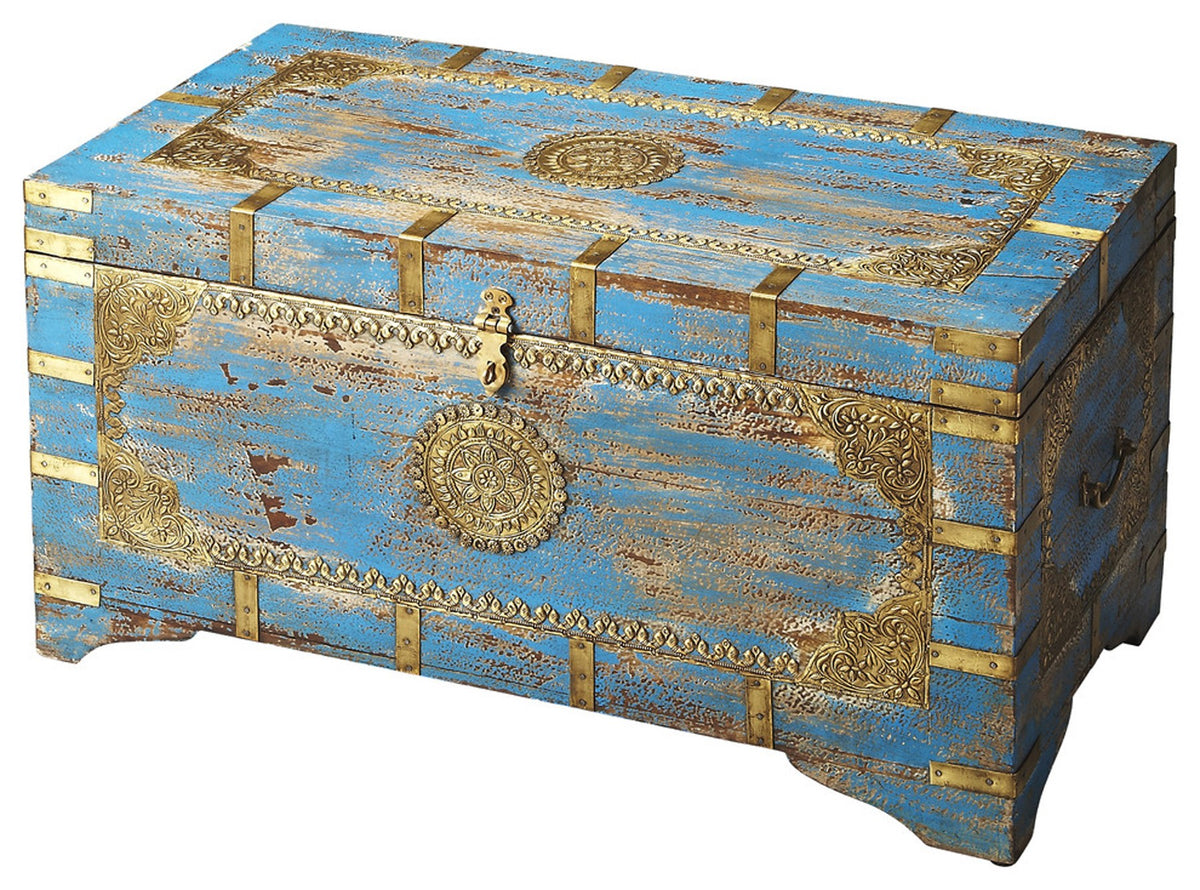 Traditional Hand Painted Brass Inlay Storage Trunk By Homeroots | Cabinets | Modishstore