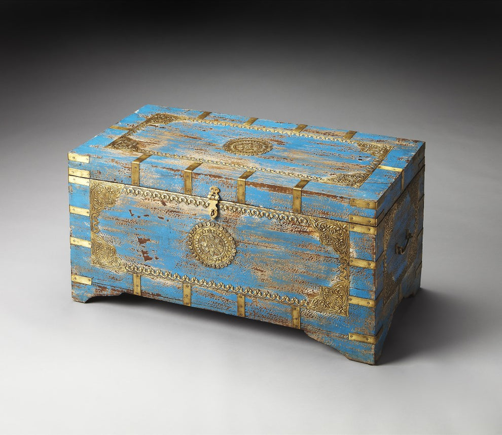 Traditional Hand Painted Brass Inlay Storage Trunk By Homeroots | Cabinets | Modishstore - 7