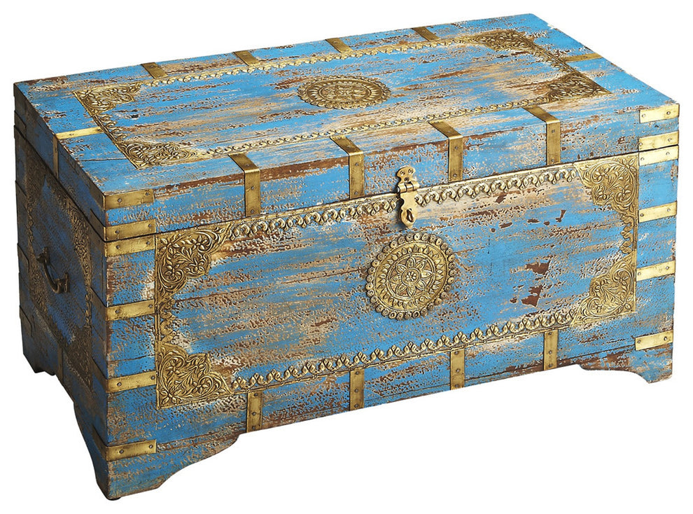 Traditional Hand Painted Brass Inlay Storage Trunk By Homeroots | Cabinets | Modishstore - 2