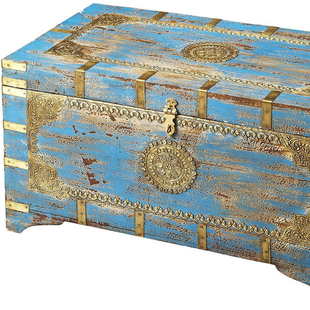Traditional Hand Painted Brass Inlay Storage Trunk By Homeroots | Cabinets | Modishstore - 4