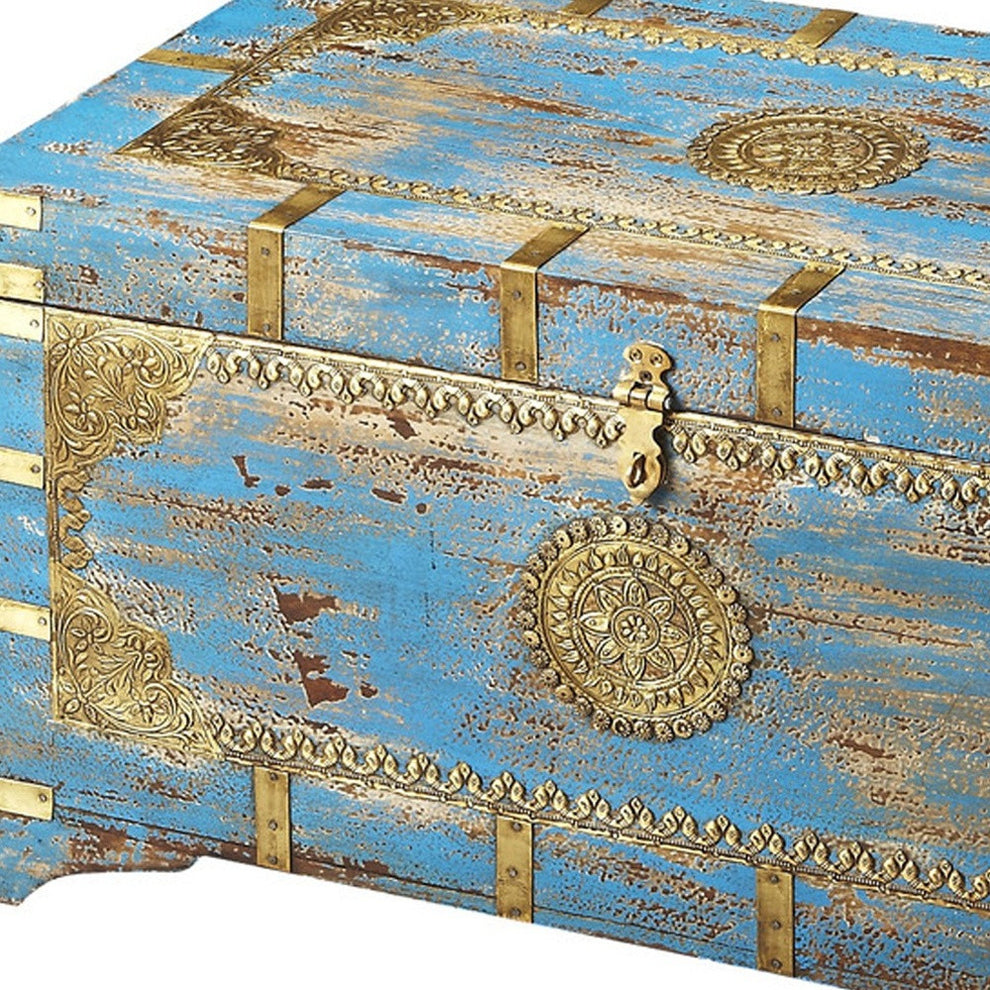 Traditional Hand Painted Brass Inlay Storage Trunk By Homeroots | Cabinets | Modishstore - 5