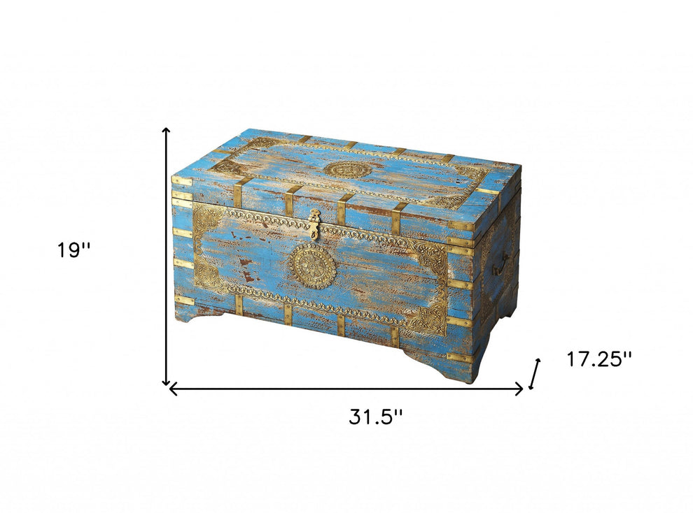 Traditional Hand Painted Brass Inlay Storage Trunk By Homeroots | Cabinets | Modishstore - 8
