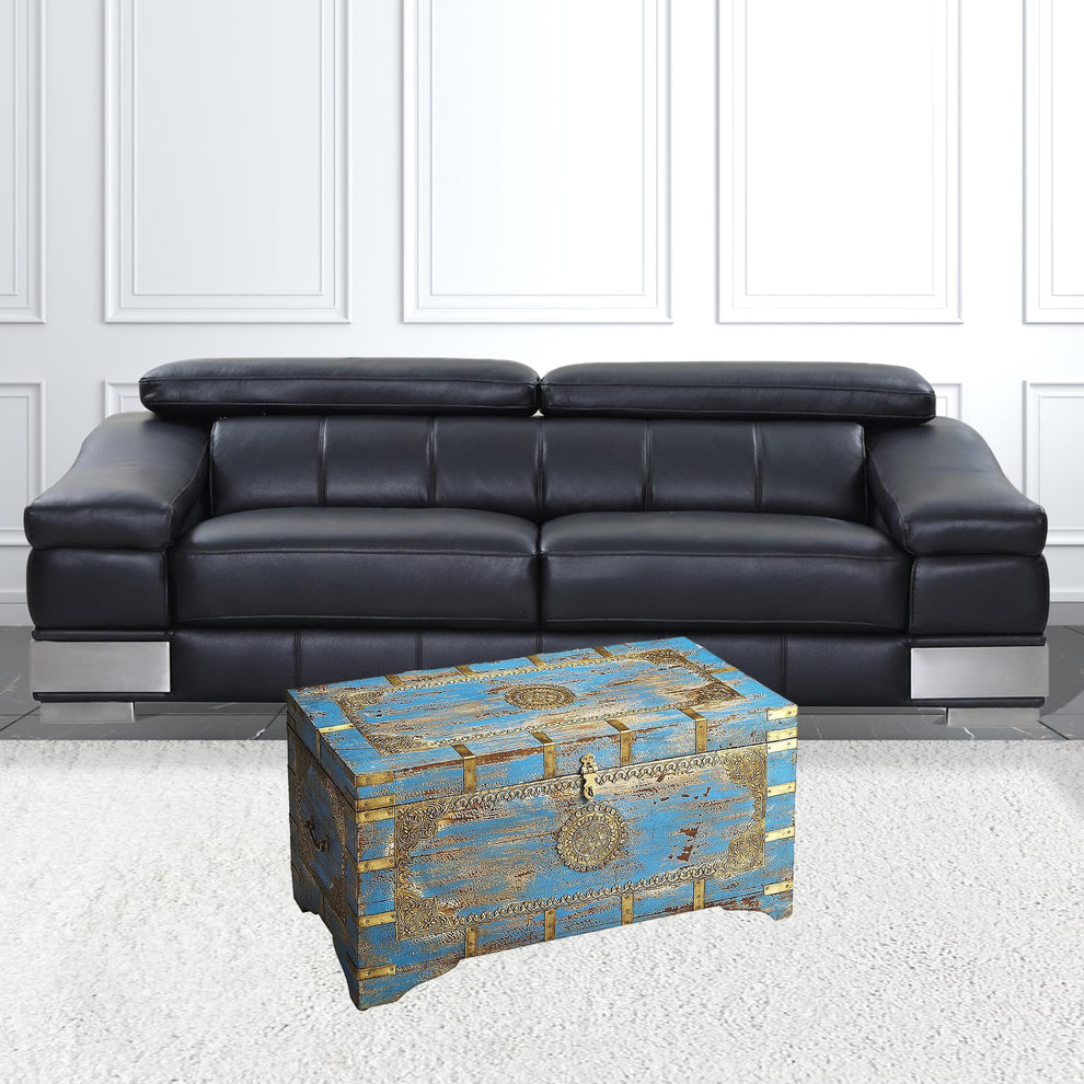Traditional Hand Painted Brass Inlay Storage Trunk By Homeroots | Cabinets | Modishstore - 3