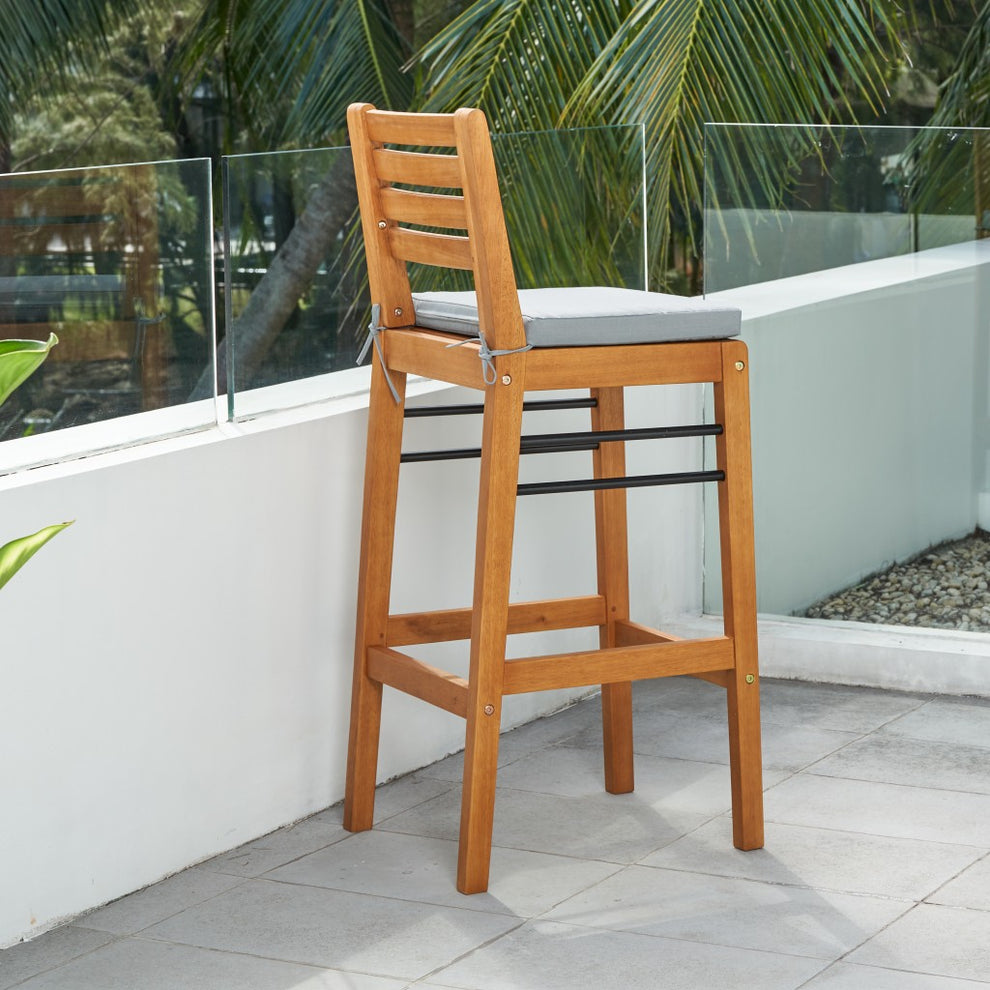Light Wood Bar Chair with Metal Supports By Homeroots | Bar Stools | Modishstore - 2