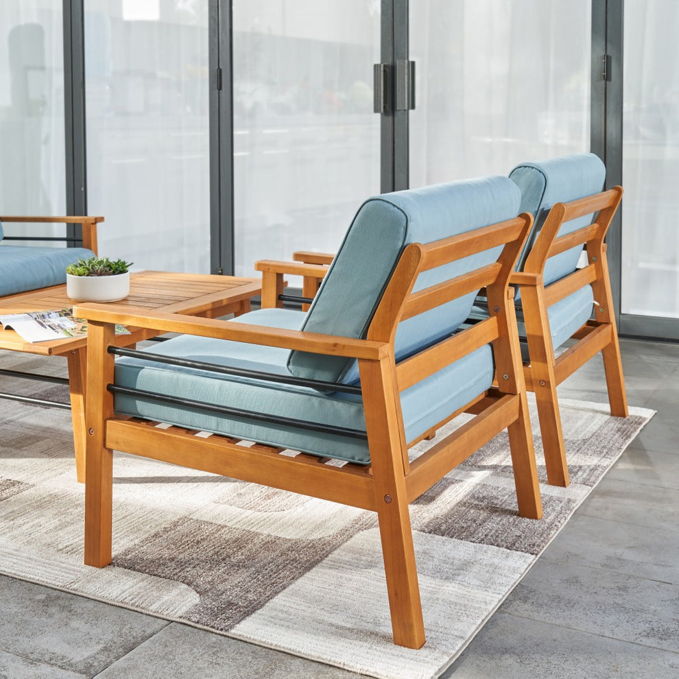 Natural Wood Sofa Chair with Metal Supports By Homeroots | Outdoor Chairs | Modishstore - 2