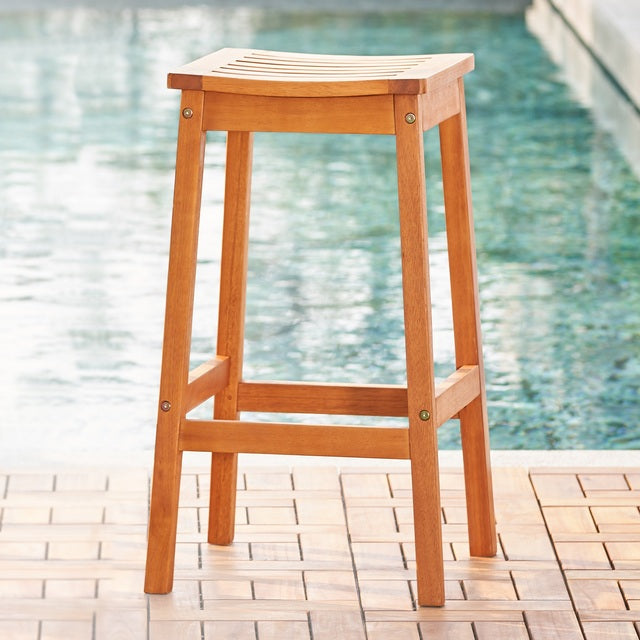 Natural Wood Patio Dining Stool By Homeroots | Outdoor Stools & Benches | Modishstore - 2