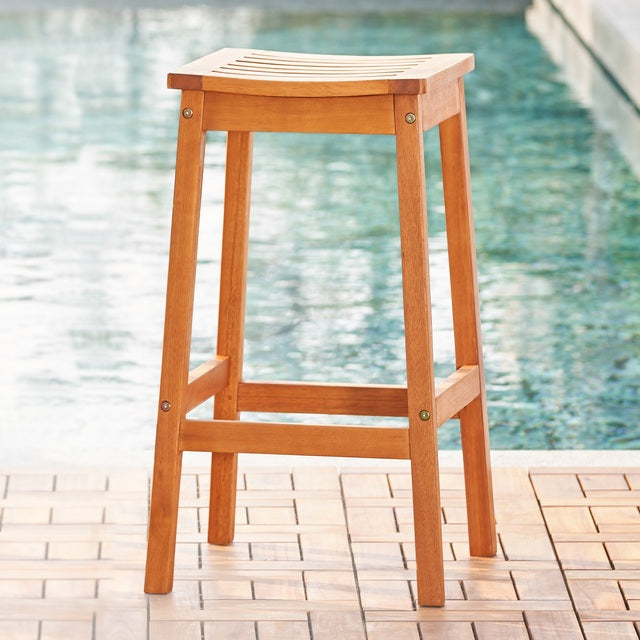 Natural Wood Patio Dining Stool By Homeroots | Outdoor Stools & Benches | Modishstore