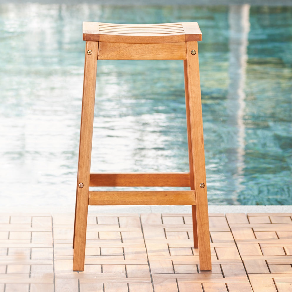Natural Wood Patio Dining Stool By Homeroots | Outdoor Stools & Benches | Modishstore - 3