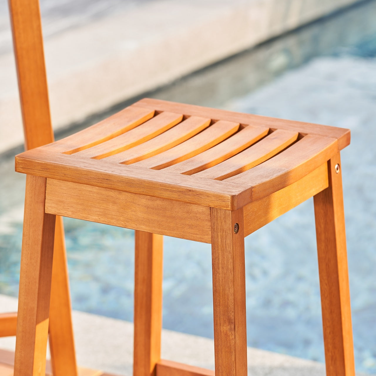 Natural Wood Patio Dining Stool By Homeroots | Outdoor Stools & Benches | Modishstore - 4