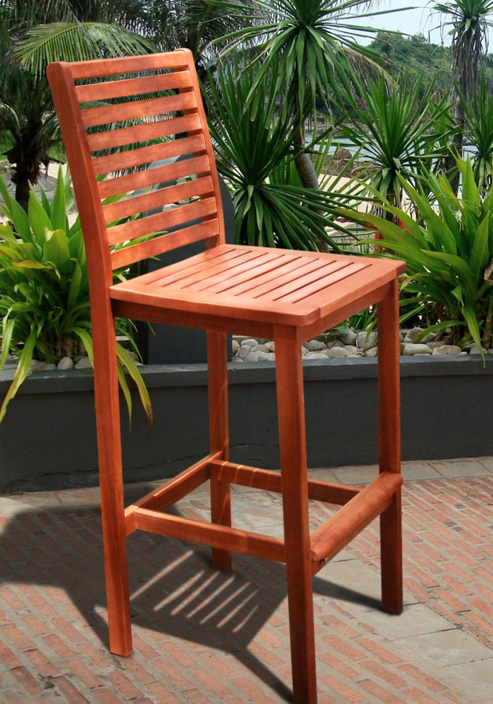 Brown Bar Chair with Horizontal Slats By Homeroots | Bar Stools | Modishstore - 3