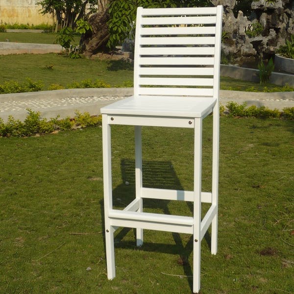 White Bar Chair with Horizontal Slats By Homeroots | Bar Stools | Modishstore - 3