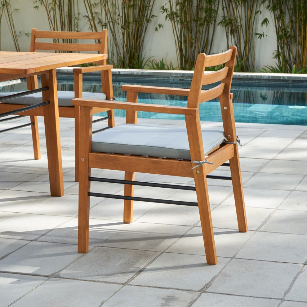 Light Wood Dining Chair with Metal Supports By Homeroots | Outdoor Chairs | Modishstore - 2