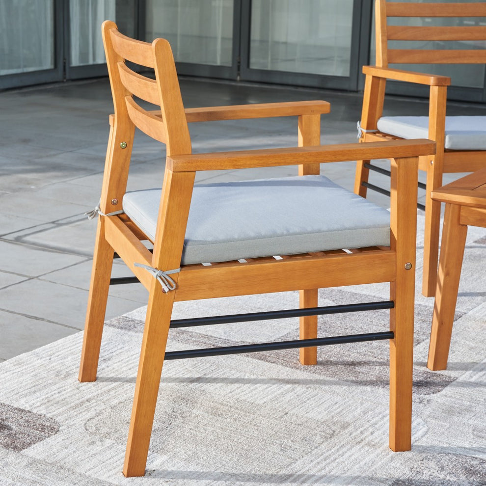 Light Wood Dining Chair with Metal Supports By Homeroots | Outdoor Chairs | Modishstore - 3
