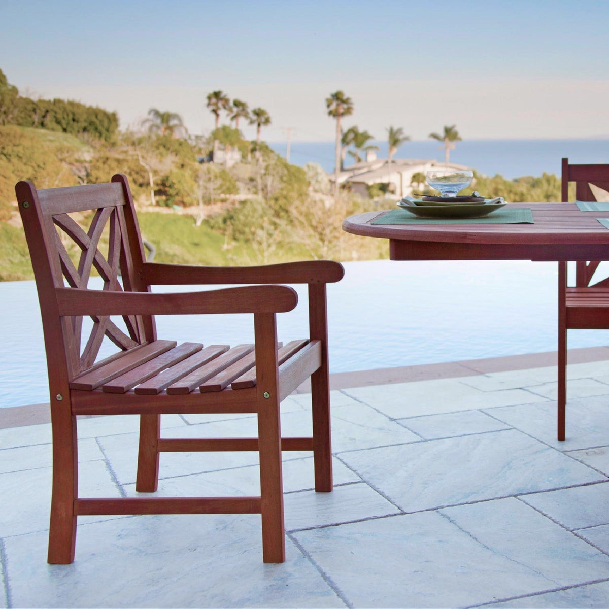 Brown Patio Armchair with Decorative Back By Homeroots | Outdoor Chairs | Modishstore