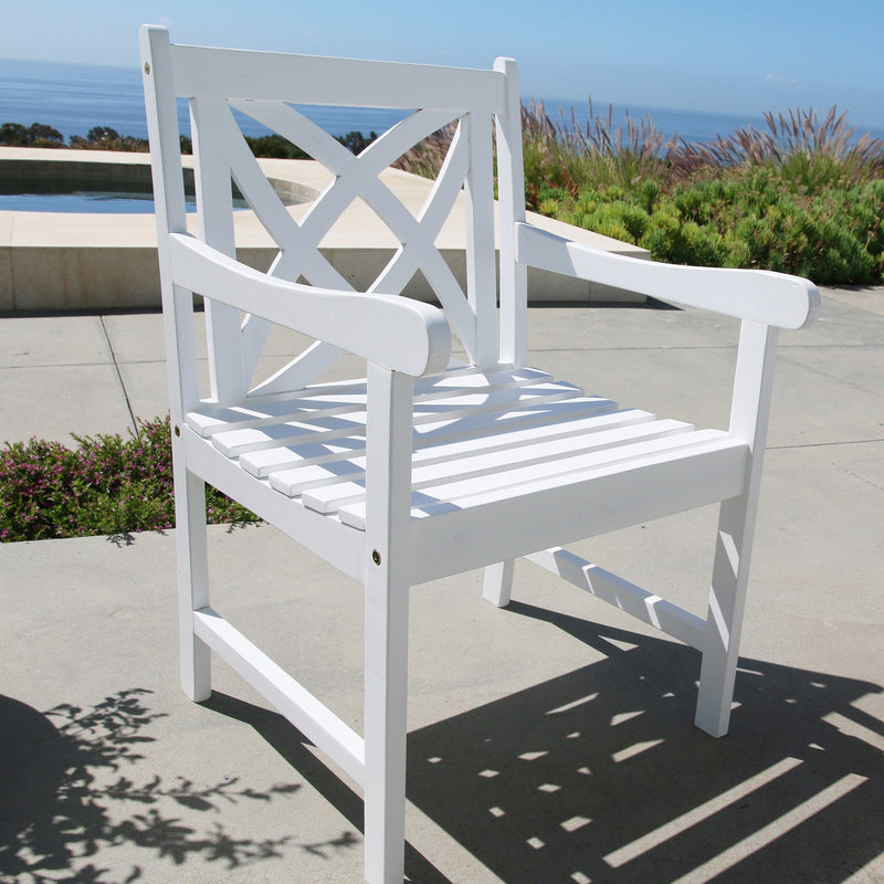 White Patio Armchair with Decorative Back By Homeroots | Outdoor Chairs | Modishstore - 2