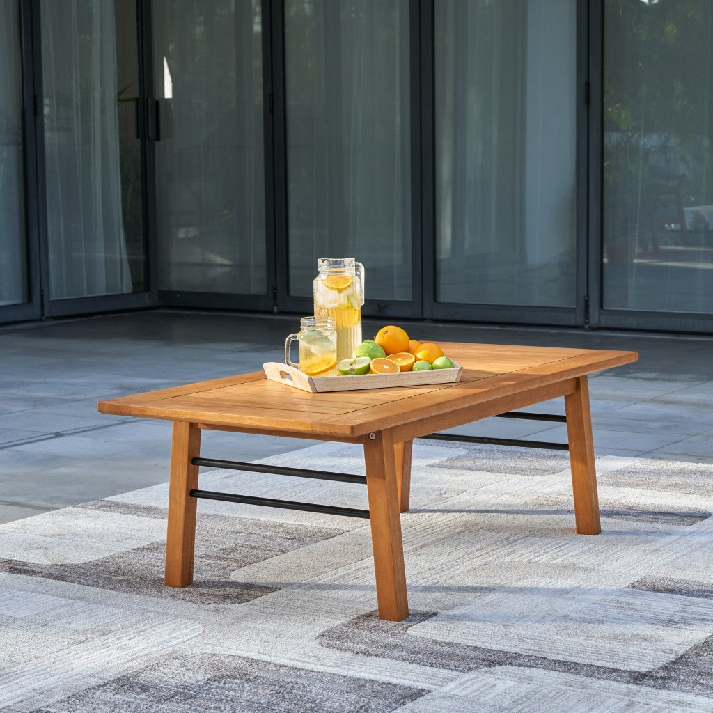Natural Wood Metal Base Rectangular Coffee Table By Homeroots | Outdoor Tables | Modishstore