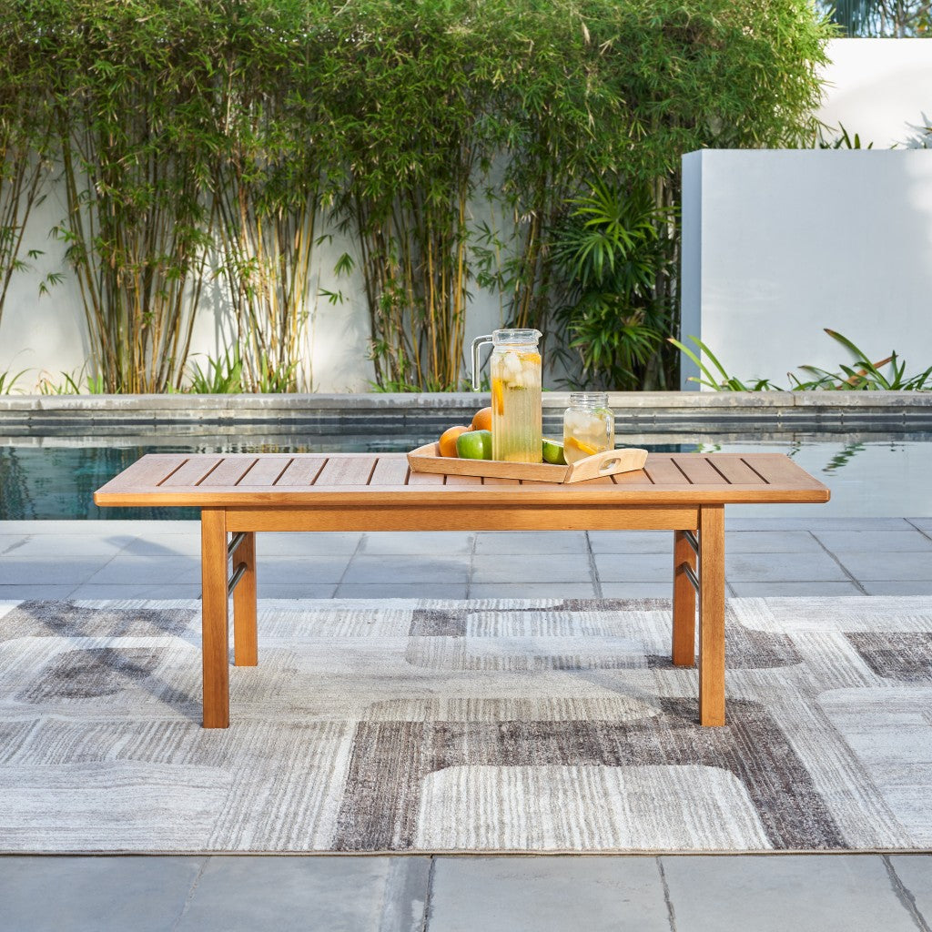 Natural Wood Metal Base Rectangular Coffee Table By Homeroots | Outdoor Tables | Modishstore - 2