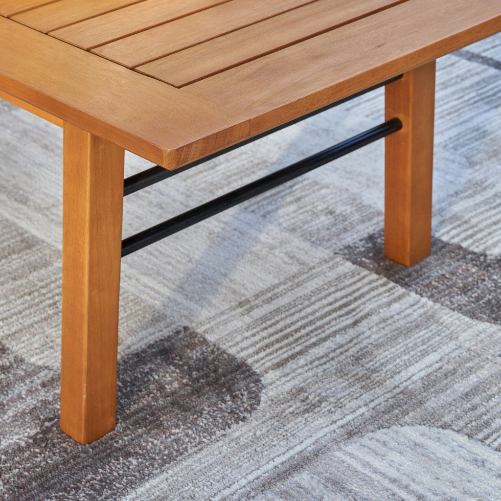 Natural Wood Metal Base Rectangular Coffee Table By Homeroots | Outdoor Tables | Modishstore - 3