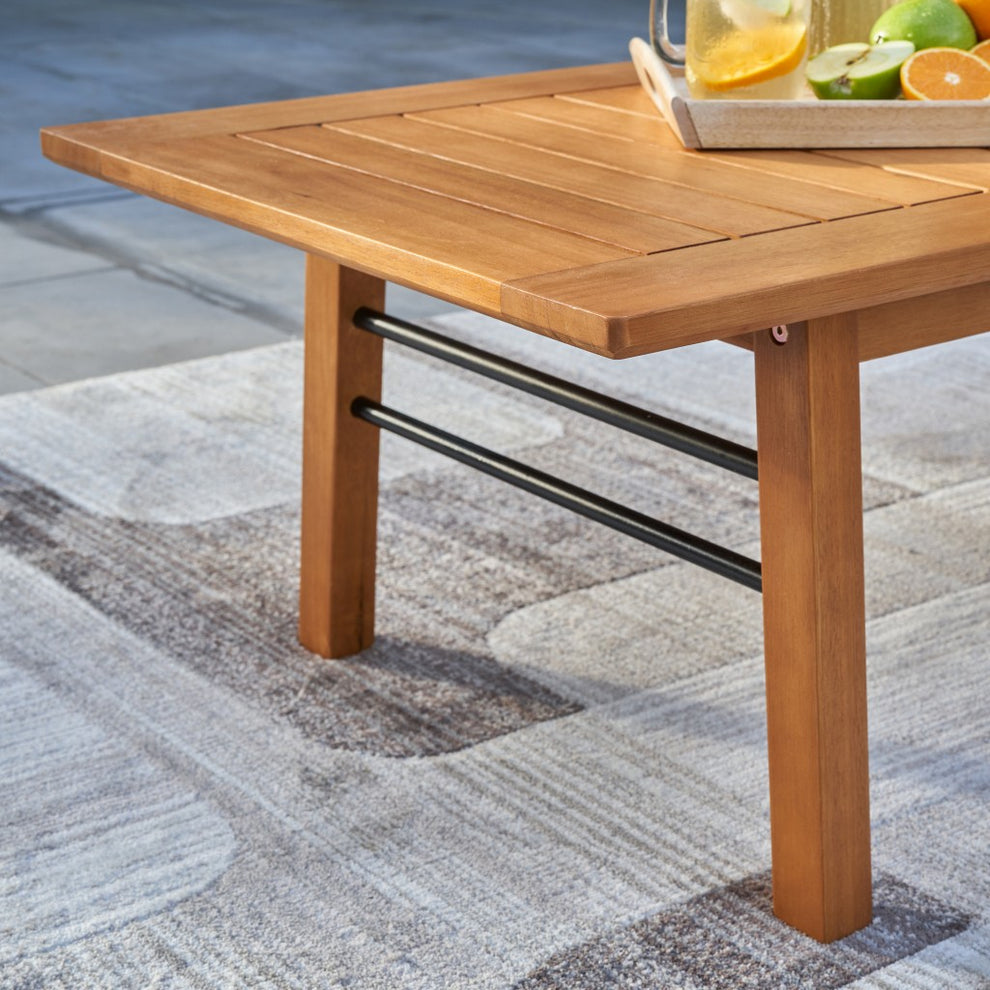 Natural Wood Metal Base Rectangular Coffee Table By Homeroots | Outdoor Tables | Modishstore - 4