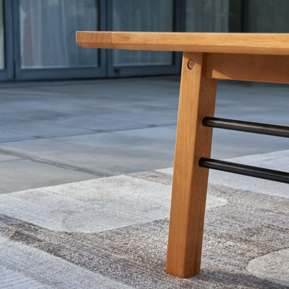 Natural Wood Metal Base Rectangular Coffee Table By Homeroots | Outdoor Tables | Modishstore - 5