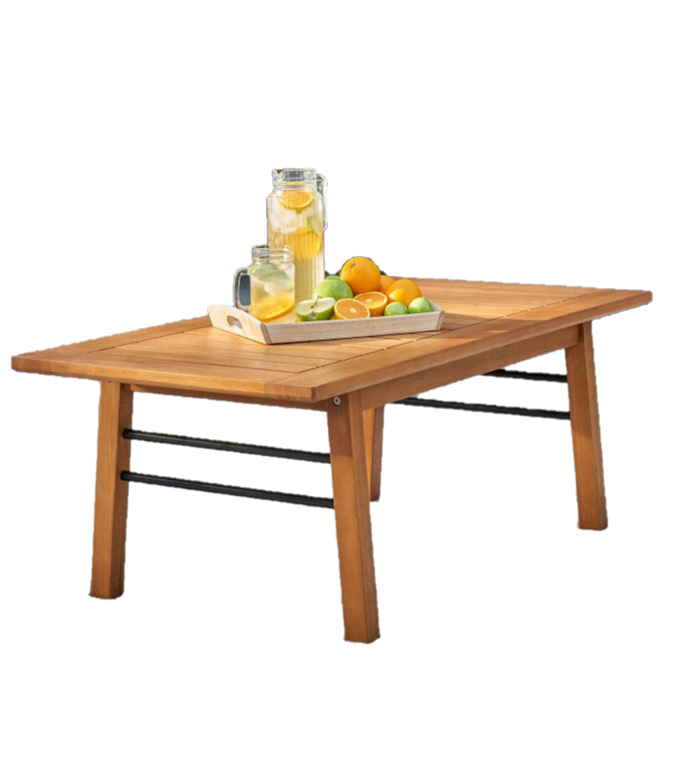 Natural Wood Metal Base Rectangular Coffee Table By Homeroots | Outdoor Tables | Modishstore - 6