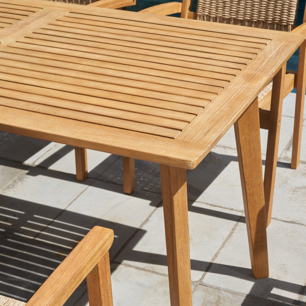 Natural Wood Dining Table with Slatted Top By Homeroots | Outdoor Tables | Modishstore - 5