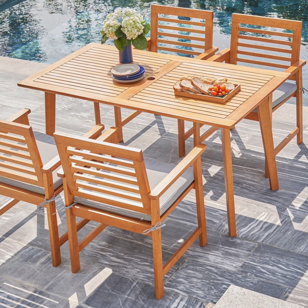 Light Wood Dining Table with Slatted Top By Homeroots | Outdoor Tables | Modishstore - 2