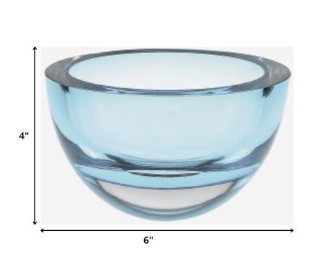 Aqua Blue Mouth Blown Polish Crystal Thick Walled Bowl By Homeroots | Decorative Bowls | Modishstore - 2