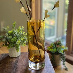 Amber Mouth Blown Bubble Glass Thick Walled Cylinder Vase By Homeroots | Vases | Modishstore
