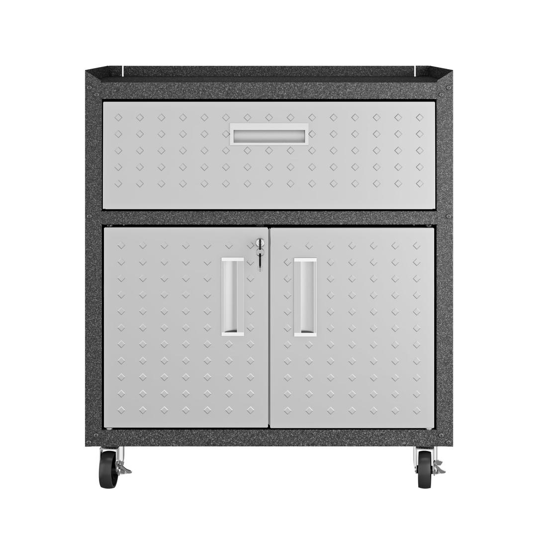 Manhattan Comfort Fortress Textured Metal 31.5" Garage Mobile Cabinet with 1 Full Extension Drawer and 2 Adjustable Shelves In Grey | Cabinets | Modishstore-6