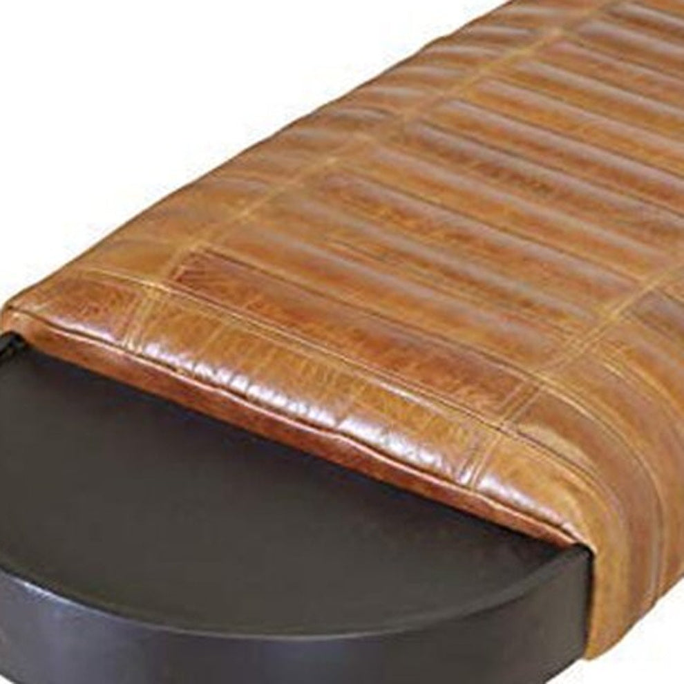 Warm Brown Leather and Solid Wood Bench By Homeroots | Benches | Modishstore - 7