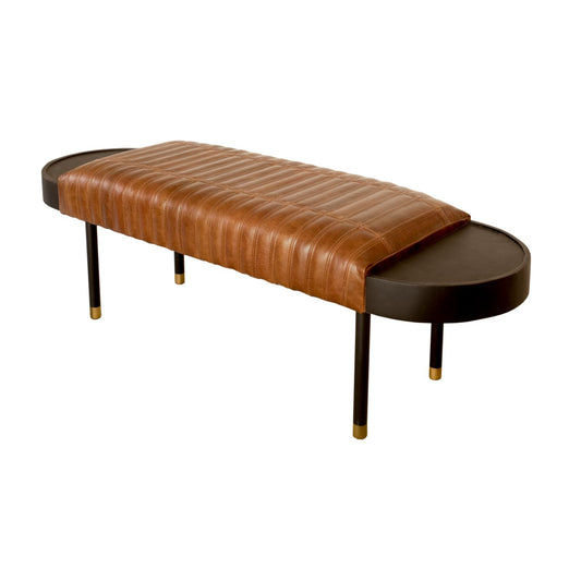 Warm Brown Leather and Solid Wood Bench By Homeroots