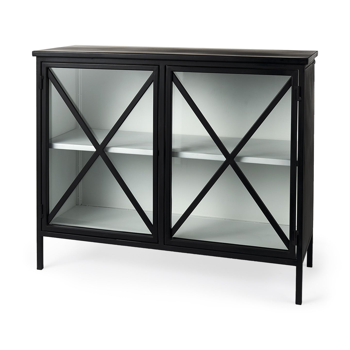 Slender Sleek Black Two Door Glass Cabinet By Homeroots | Cabinets | Modishstore