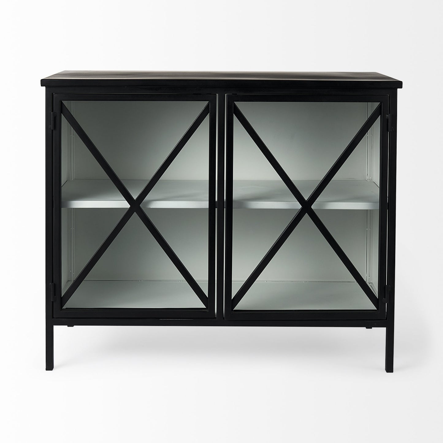 Slender Sleek Black Two Door Glass Cabinet By Homeroots | Cabinets | Modishstore - 2