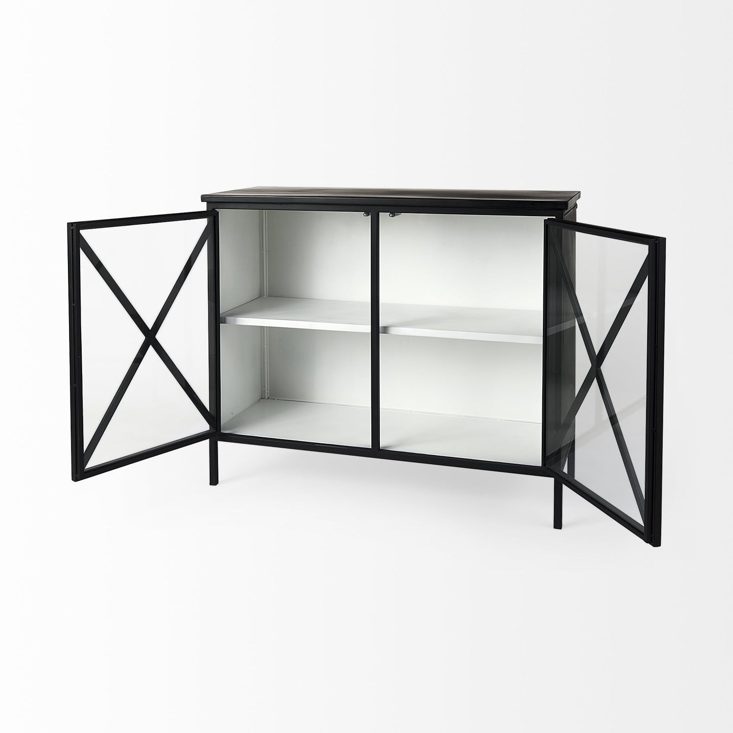 Slender Sleek Black Two Door Glass Cabinet By Homeroots | Cabinets | Modishstore - 5