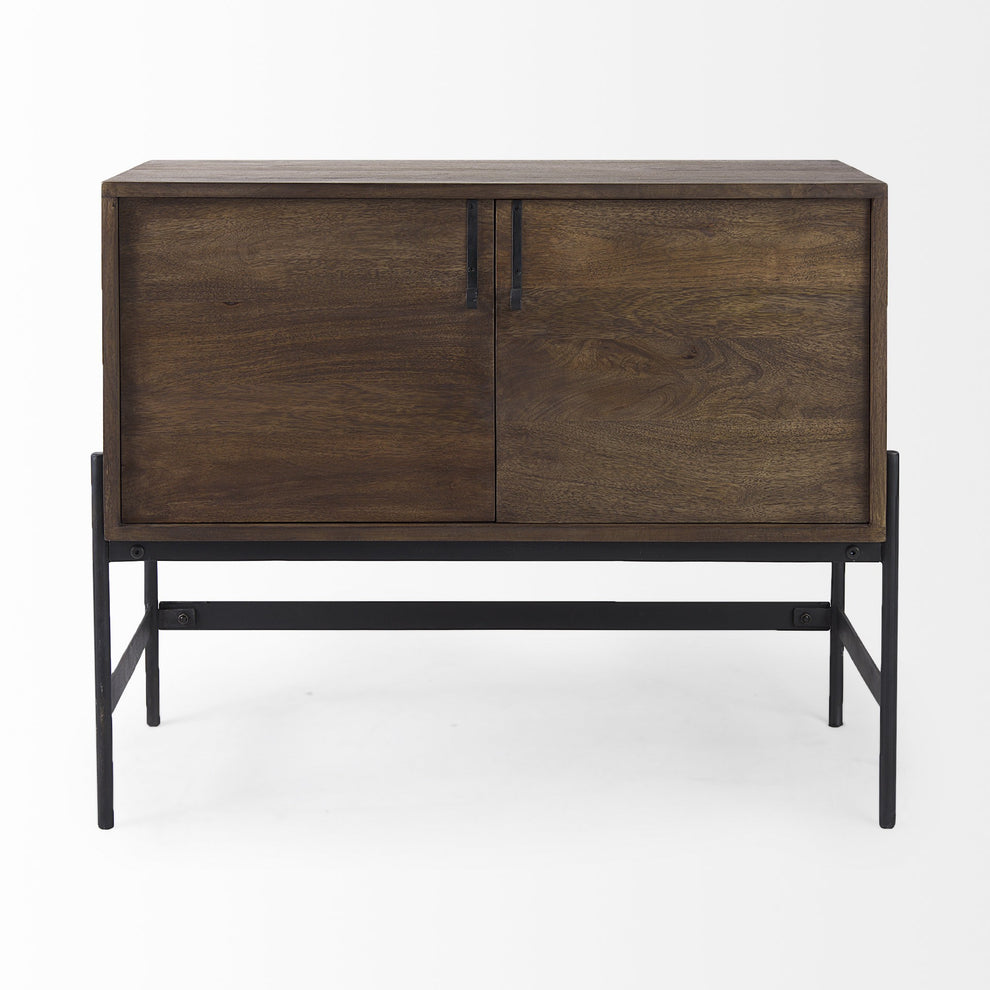 Dark Brown Two Door Cabinet With Metal Legs By Homeroots | Cabinets | Modishstore - 2