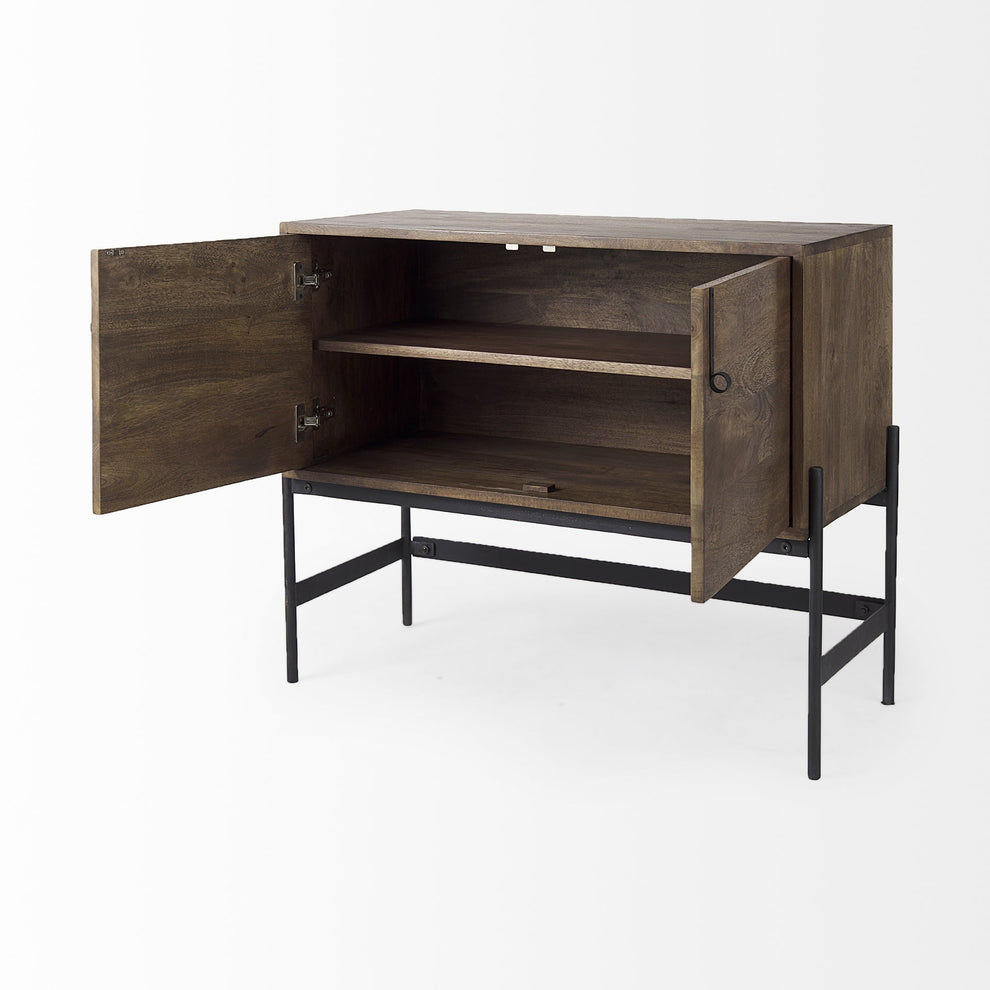 Dark Brown Two Door Cabinet With Metal Legs By Homeroots | Cabinets | Modishstore - 5