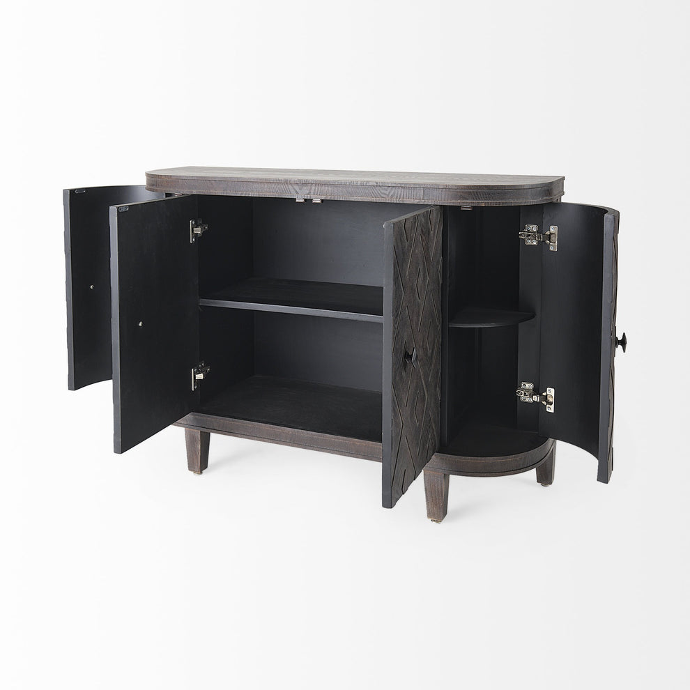 Curved Dark Brown Diamond Pattern Four Door Cabinet By Homeroots | Cabinets | Modishstore - 5