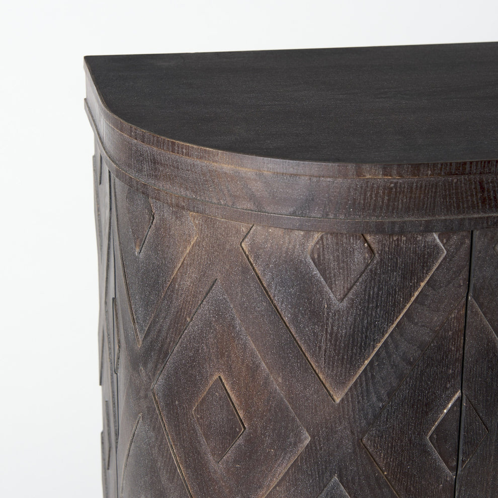 Curved Dark Brown Diamond Pattern Four Door Cabinet By Homeroots | Cabinets | Modishstore - 6