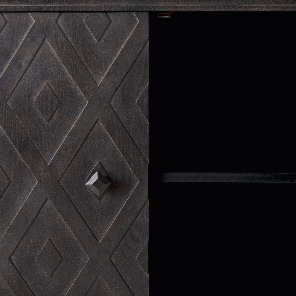 Curved Dark Brown Diamond Pattern Four Door Cabinet By Homeroots | Cabinets | Modishstore - 7