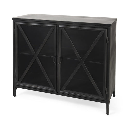 Rustic Black Metal Cabinet With Glass Doors By Homeroots | Cabinets | Modishstore