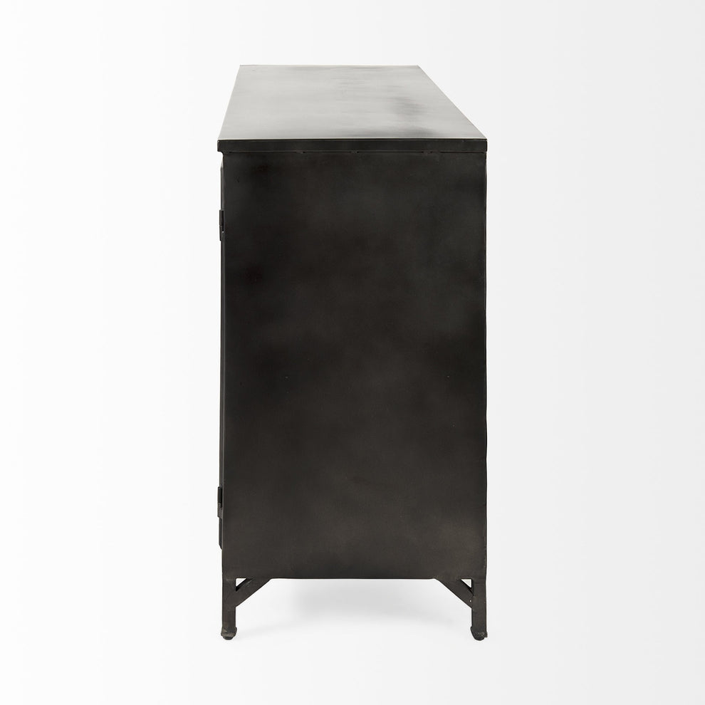 Rustic Black Metal Cabinet With Glass Doors By Homeroots | Cabinets | Modishstore - 3