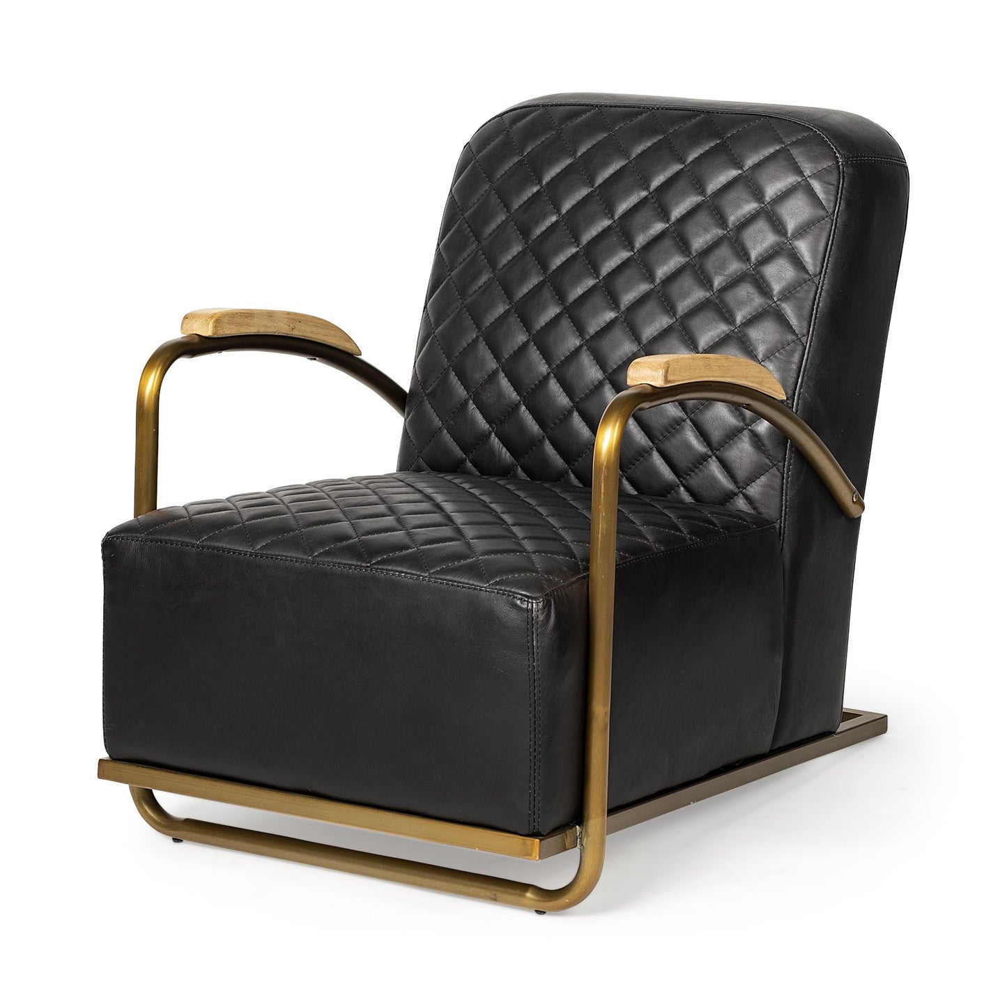 Black Leather Diamond Pattern Gold Club Chair By Homeroots