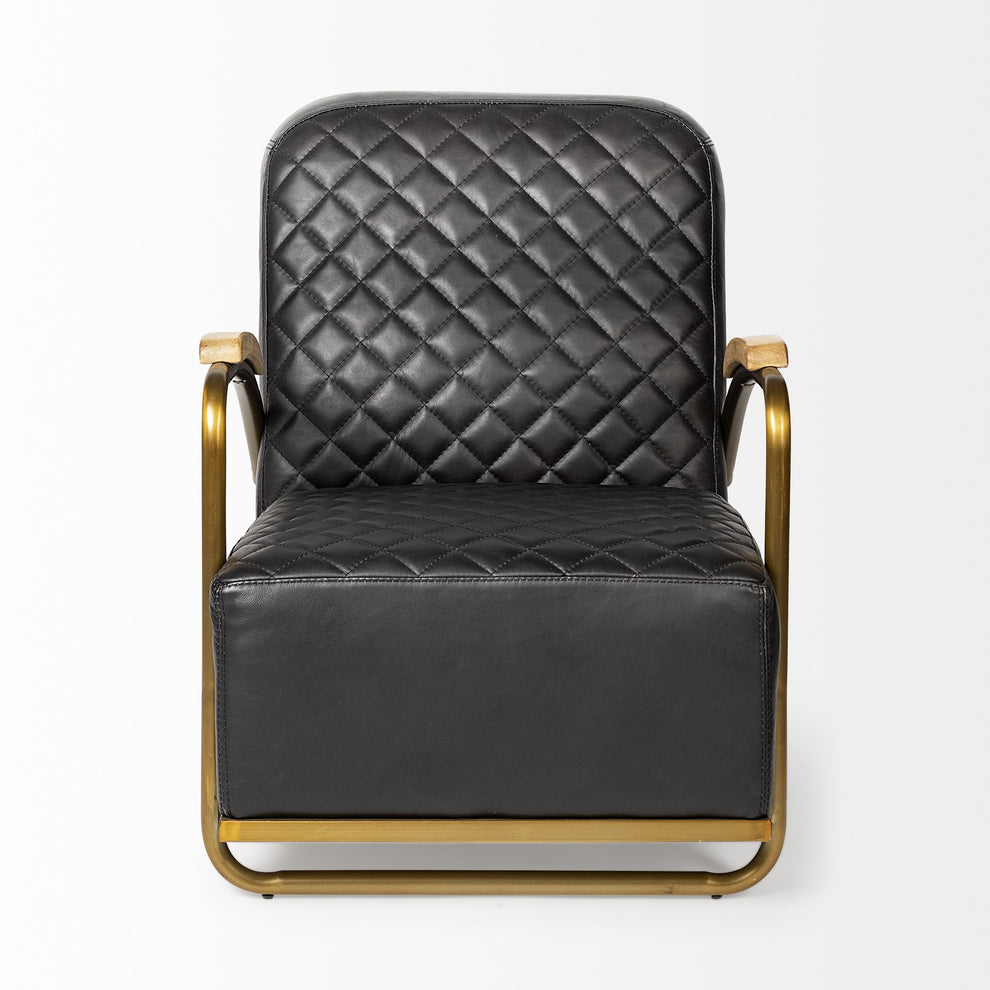 Black Leather Diamond Pattern Gold Club Chair By Homeroots | Accent Chairs | Modishstore - 2