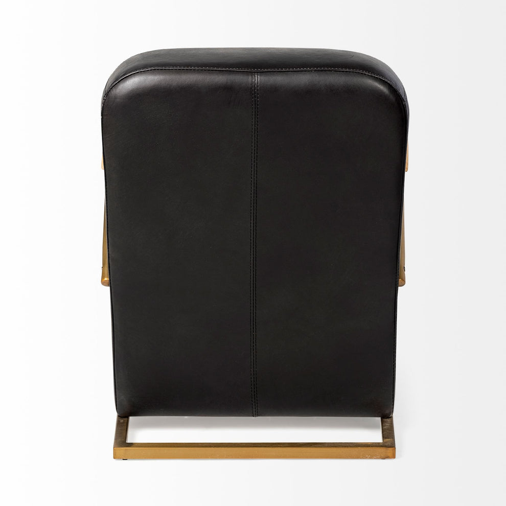 Black Leather Diamond Pattern Gold Club Chair By Homeroots | Accent Chairs | Modishstore - 4