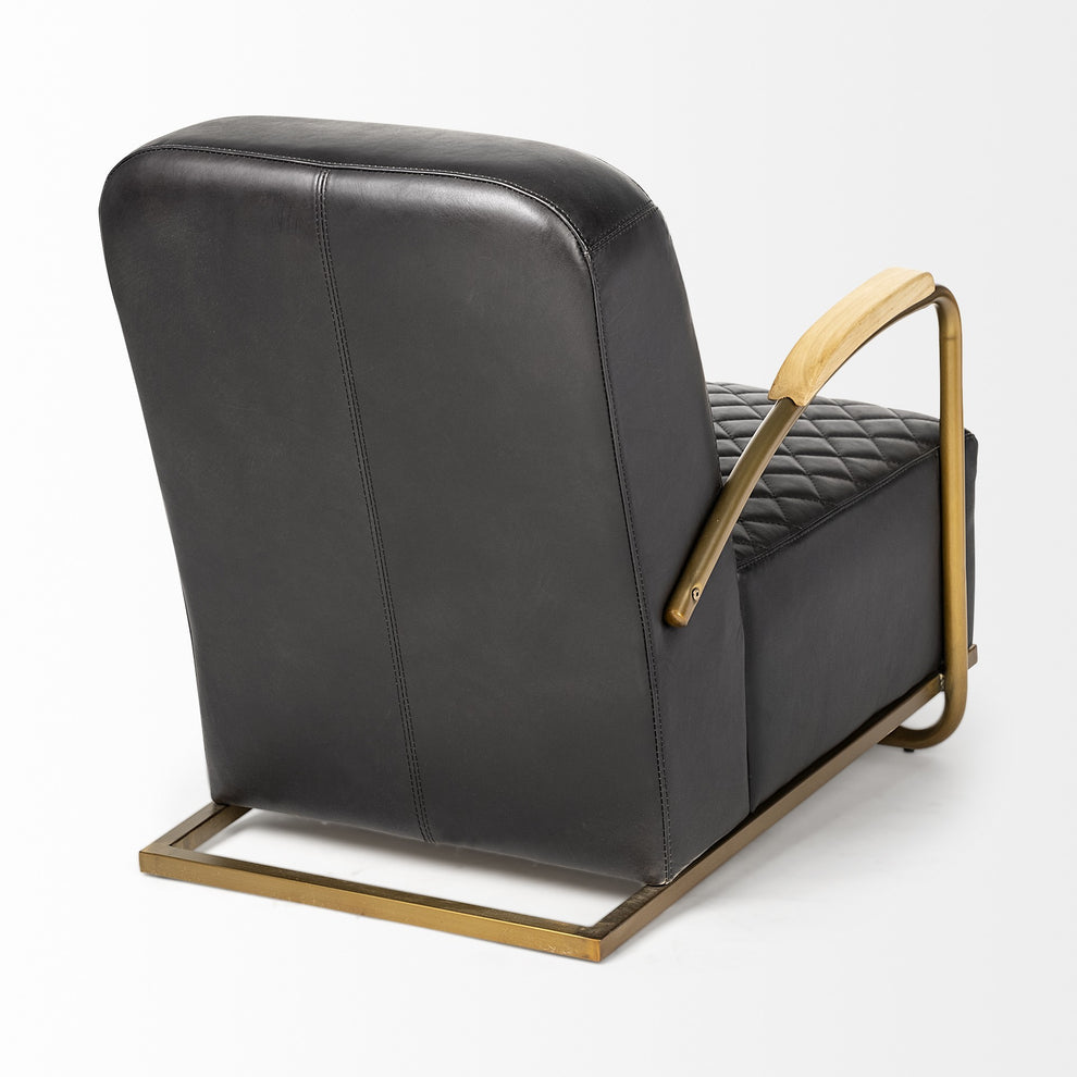 Black Leather Diamond Pattern Gold Club Chair By Homeroots | Accent Chairs | Modishstore - 5
